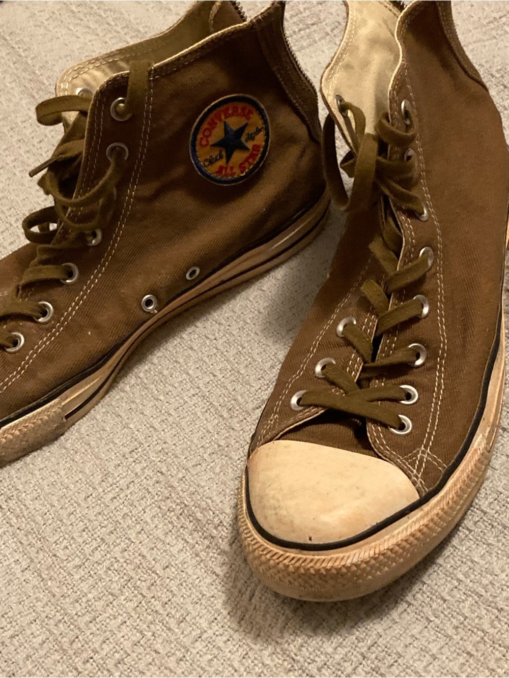 Distressed Converse Men’s High-Top Canvas Sneakers - Green/Brown Army